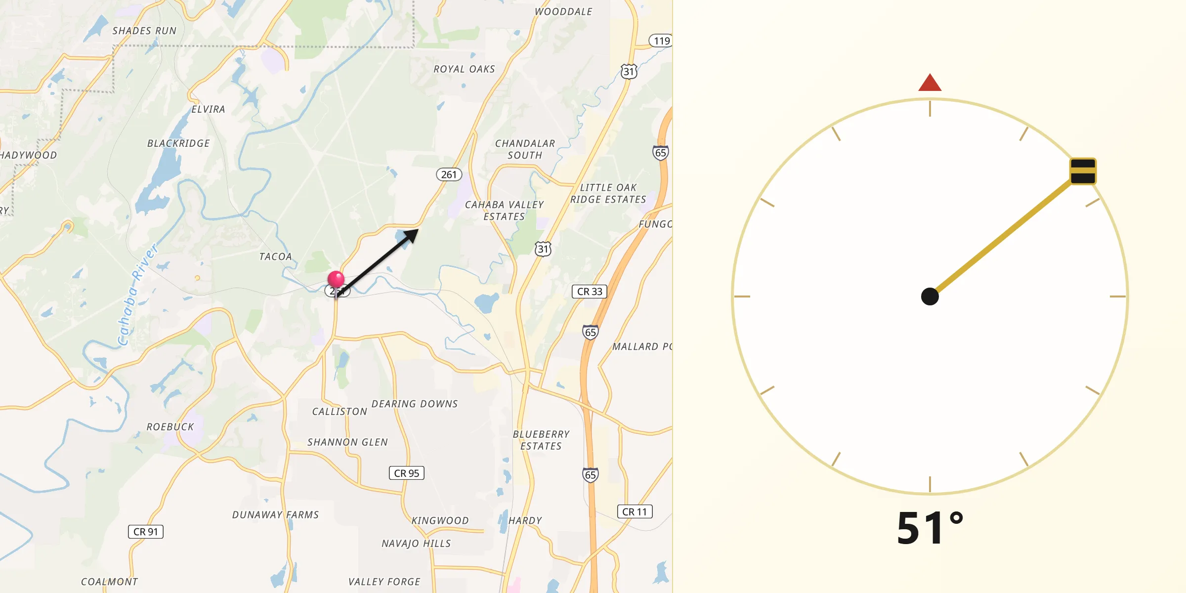 Qibla Direction from Helena