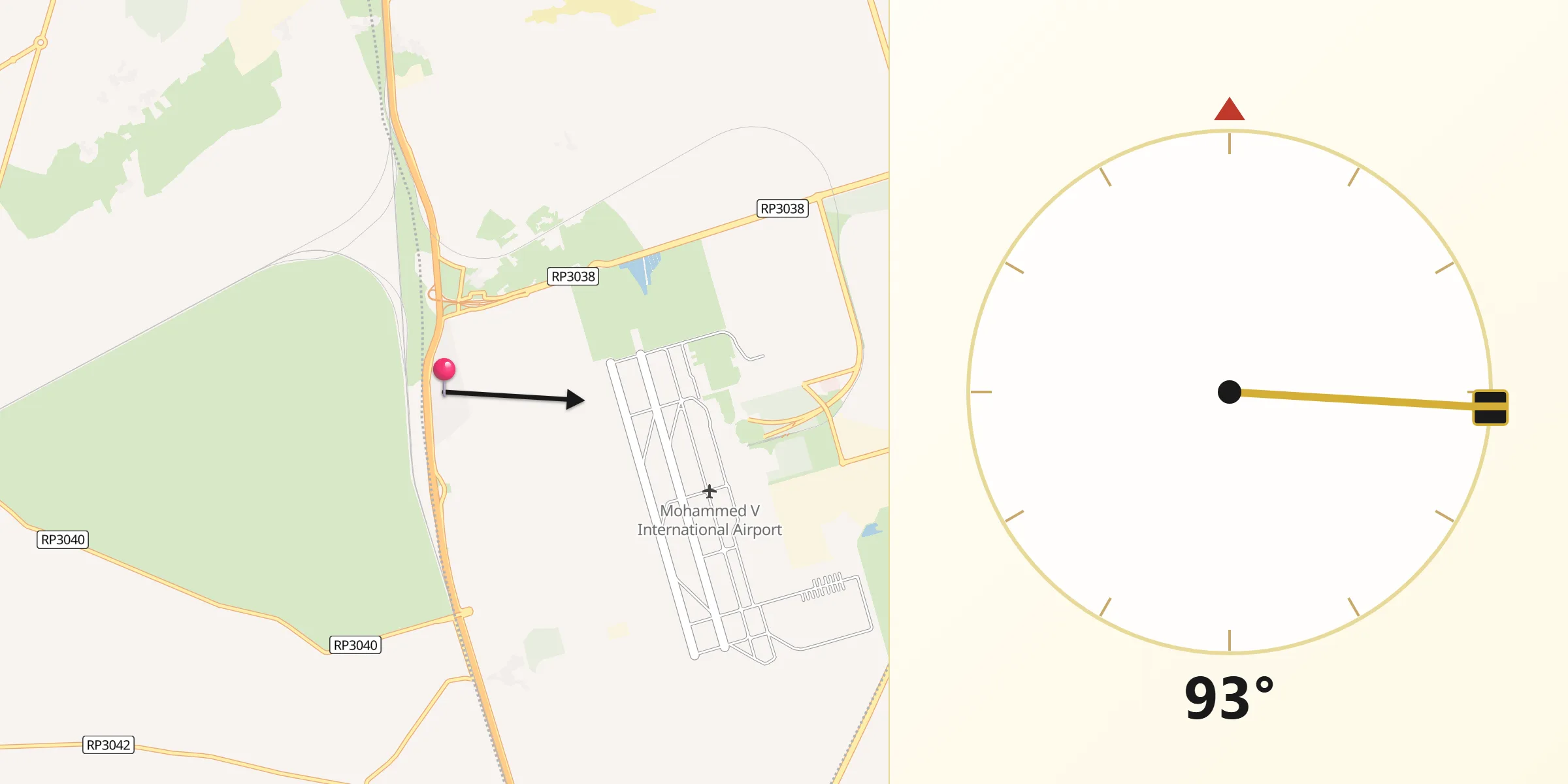 Direction vers la Qibla depuis Zawyat an Nwaçer