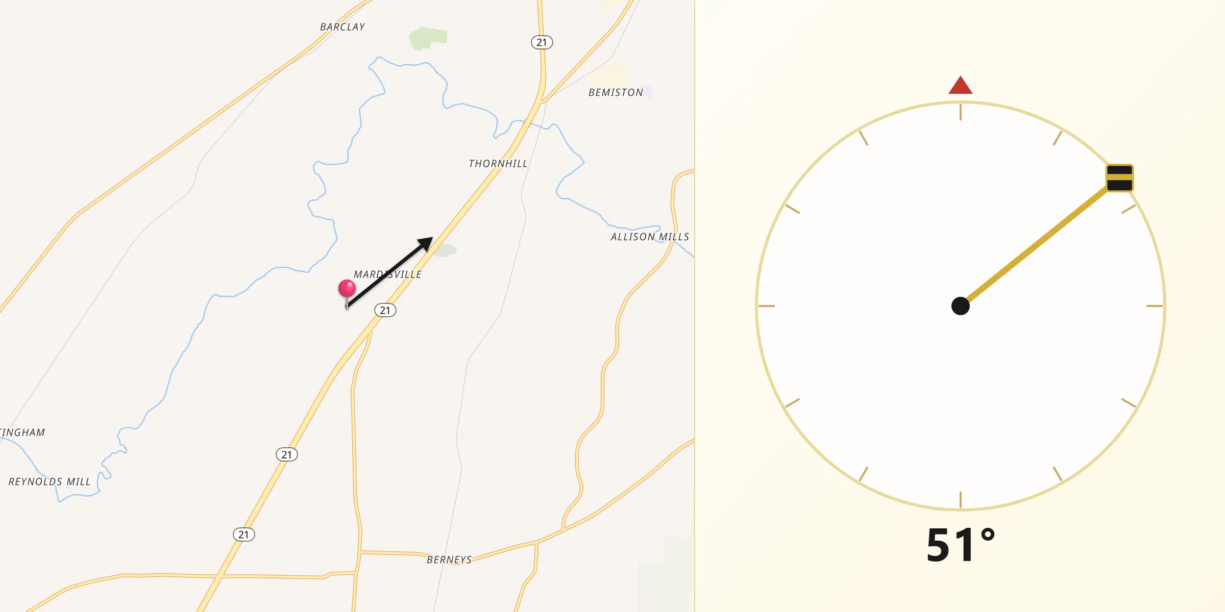 Qibla Direction from Talladega County