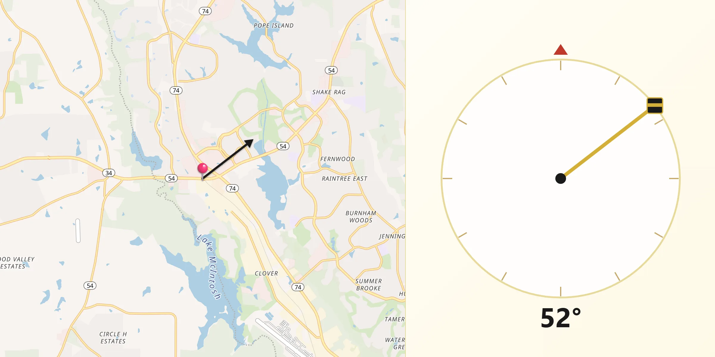 Qibla Direction from Peachtree City