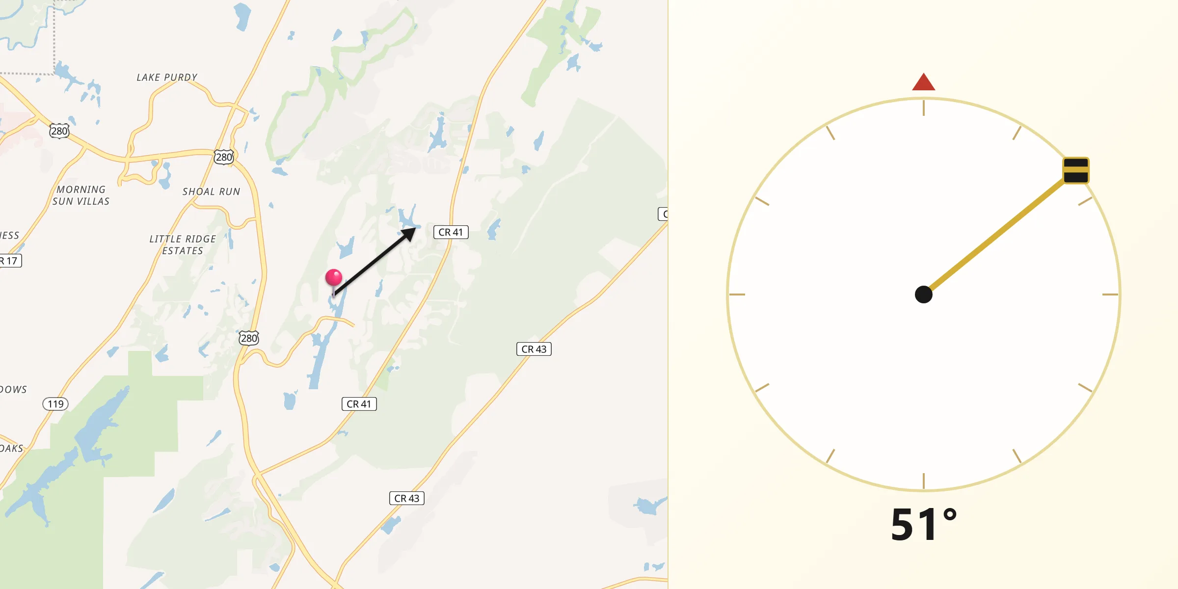 Qibla Direction from Highland Lakes