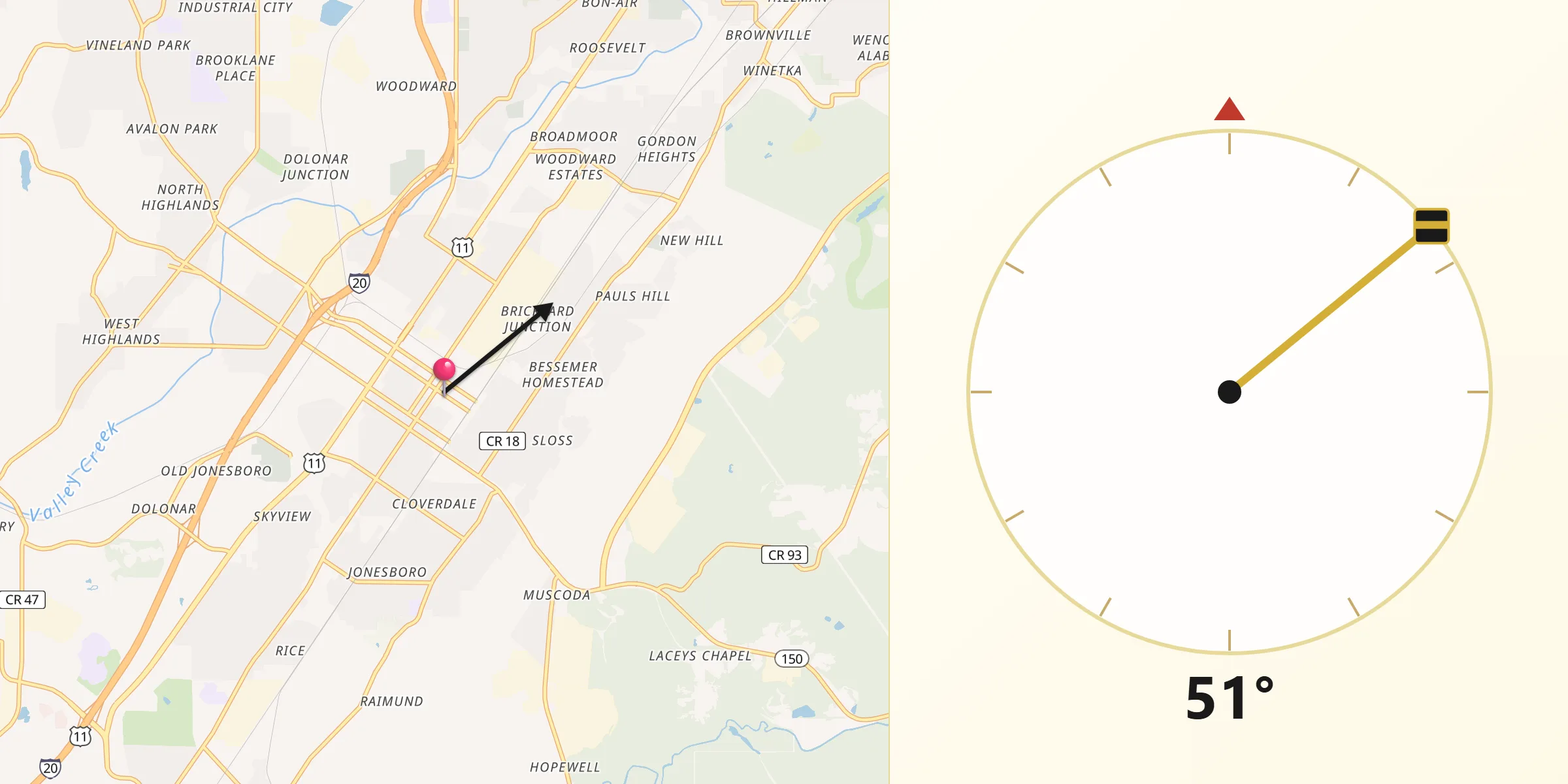 Qibla Direction from Bessemer