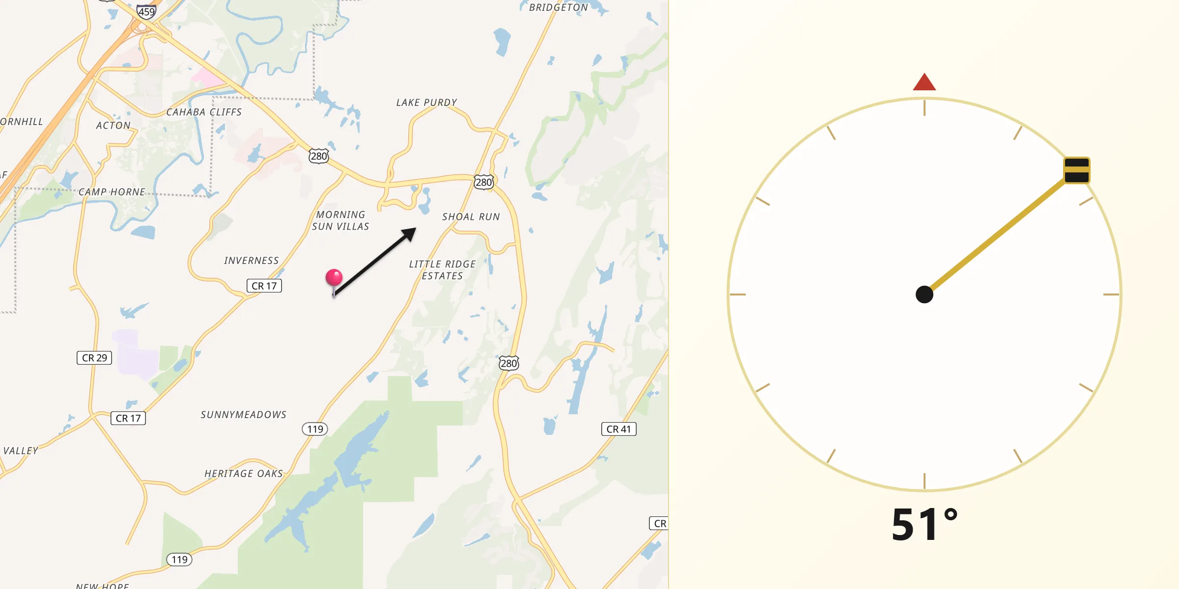 Qibla Direction from Meadowbrook
