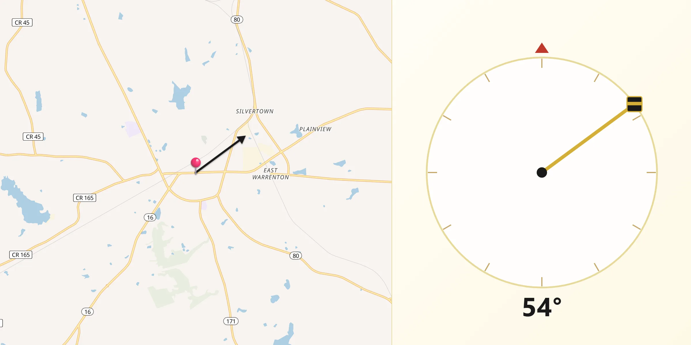 Qibla Direction from Warrenton