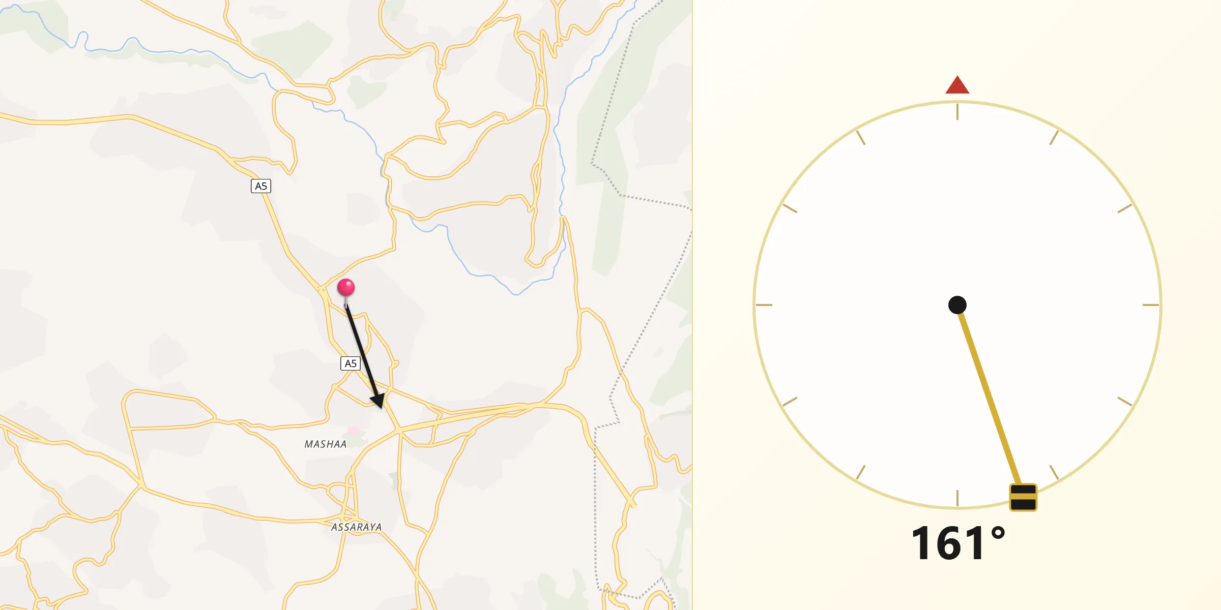 Direction vers la Qibla depuis Habboûch