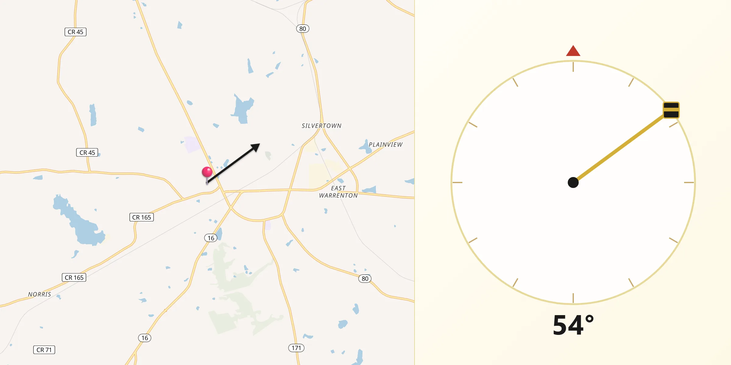 Qibla Direction from Warren County
