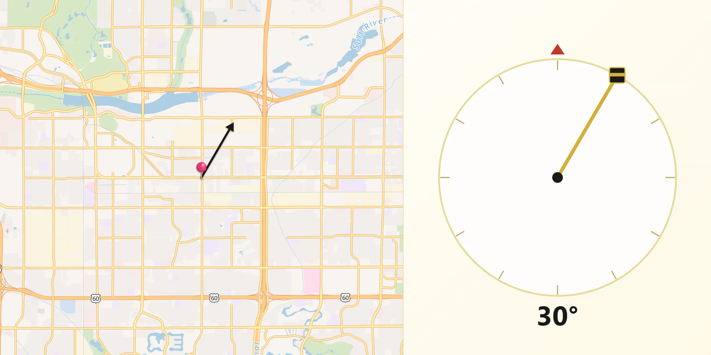 Dirección de la Qibla desde Tempe