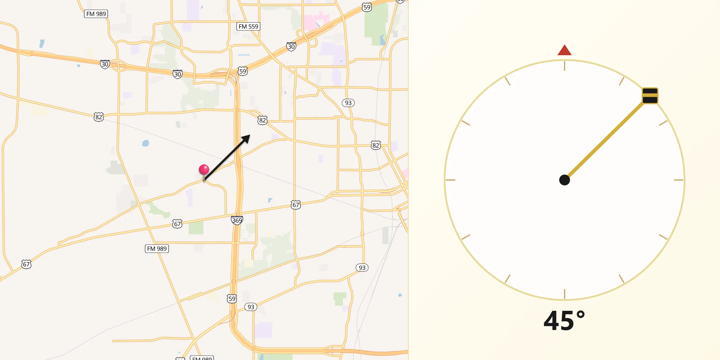 Qibla Direction from Wake Village