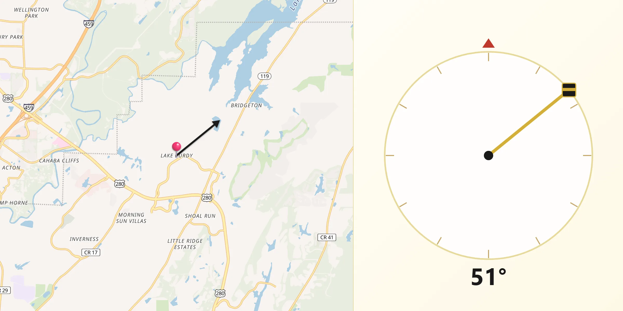 Qibla Direction from Lake Purdy