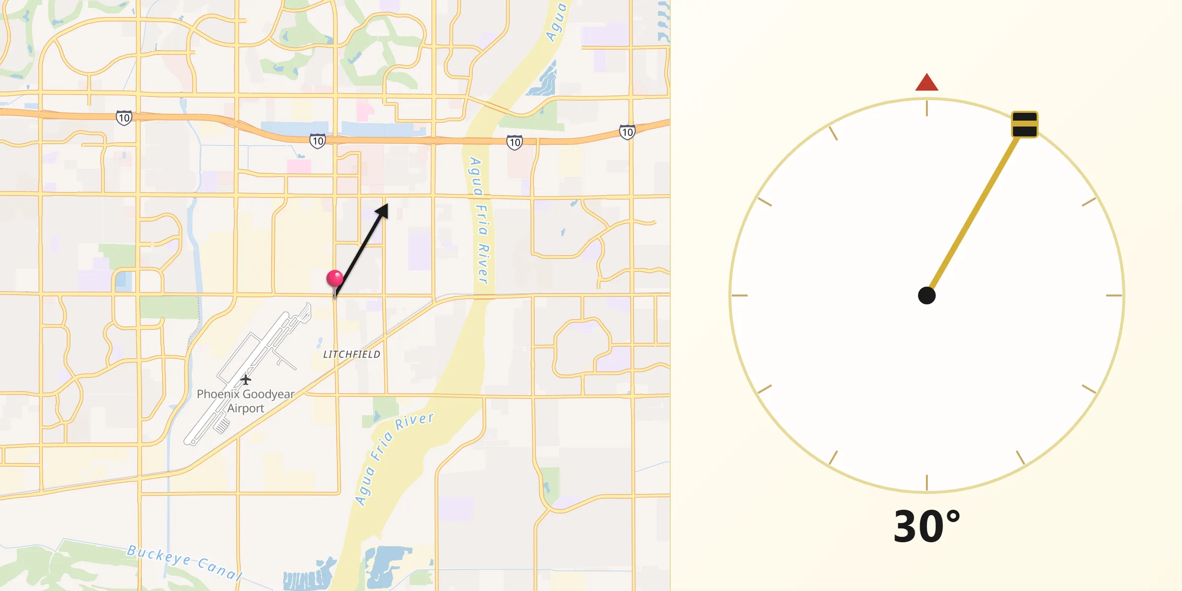 Qibla Direction from Goodyear