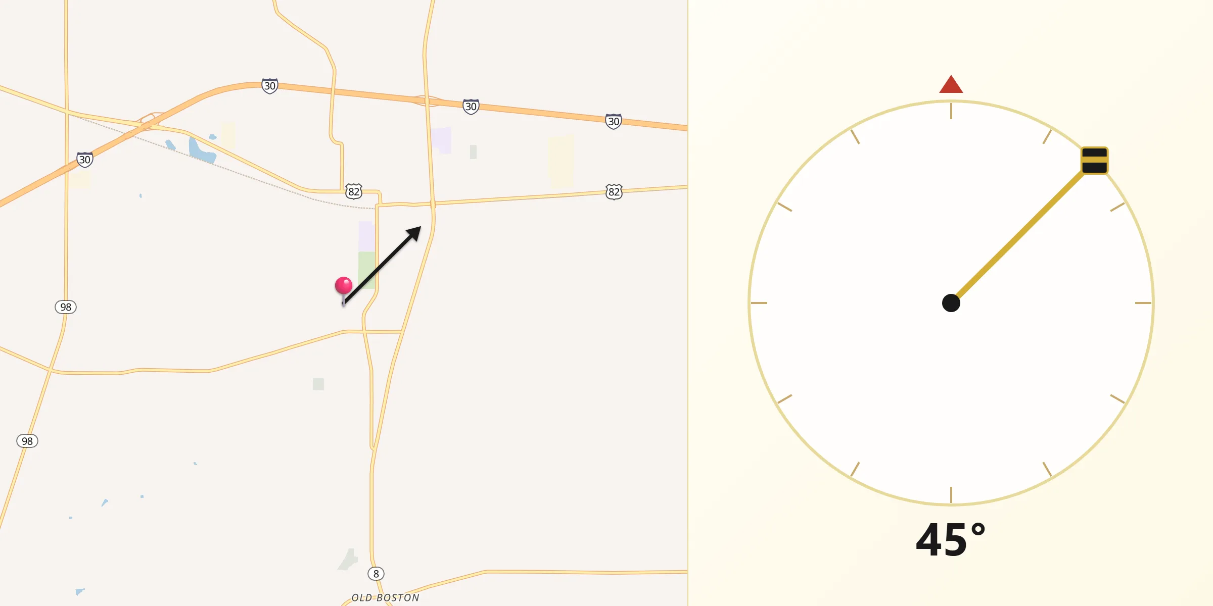 Qibla Direction from Bowie County
