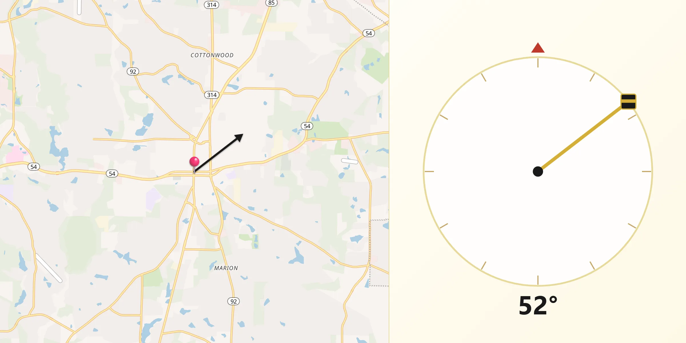 Dirección de la Qibla desde Fayetteville
