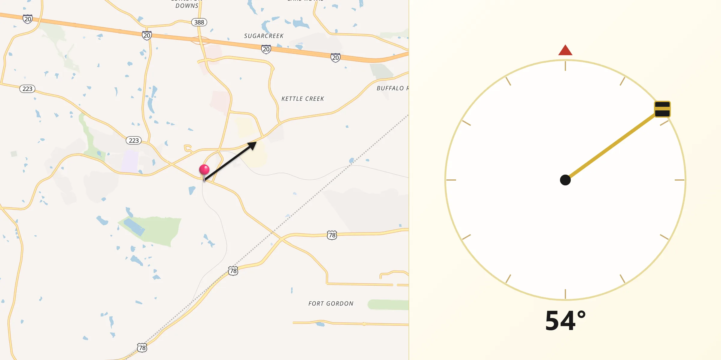 Qibla Direction from Grovetown