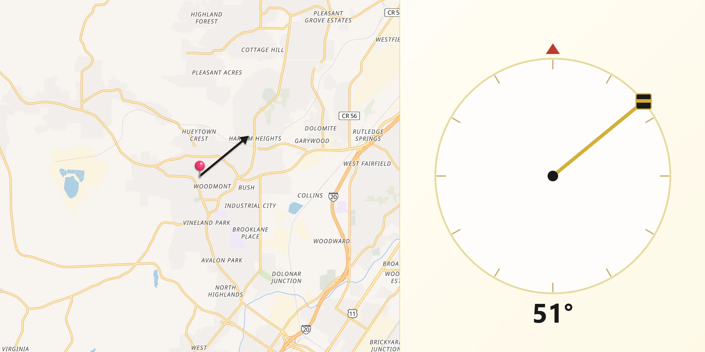 Qibla Direction from Hueytown