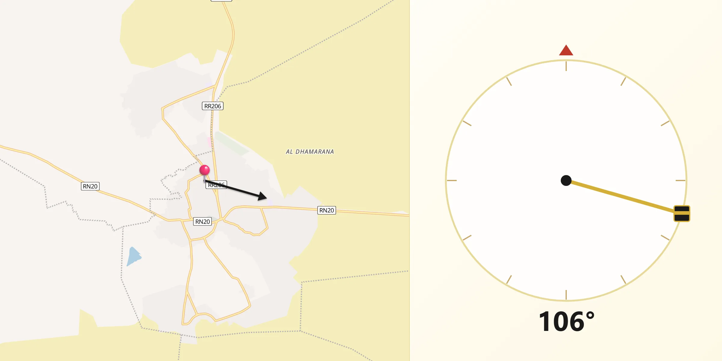 Direction vers la Qibla depuis Douz