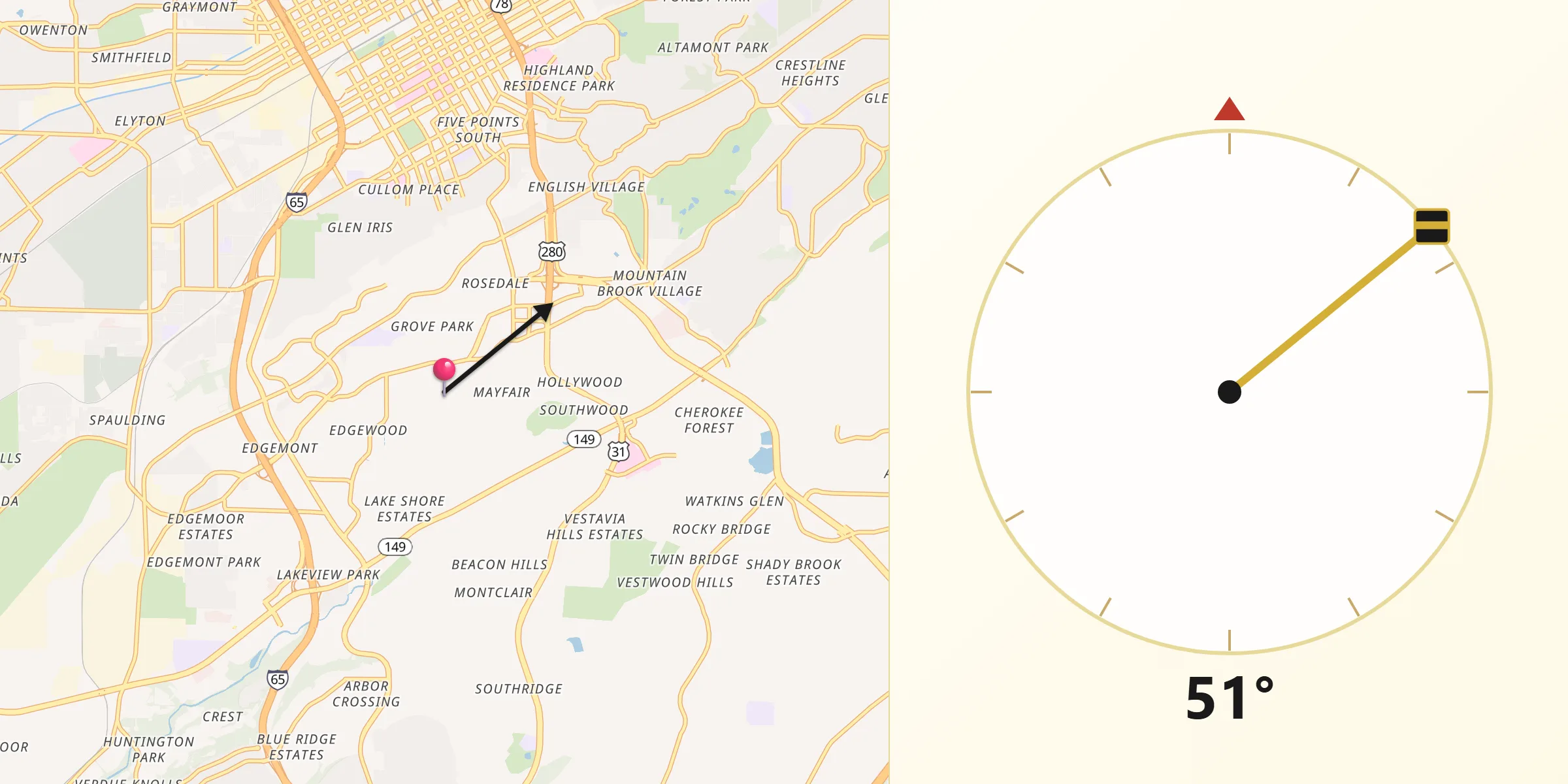 Qibla Direction from Homewood