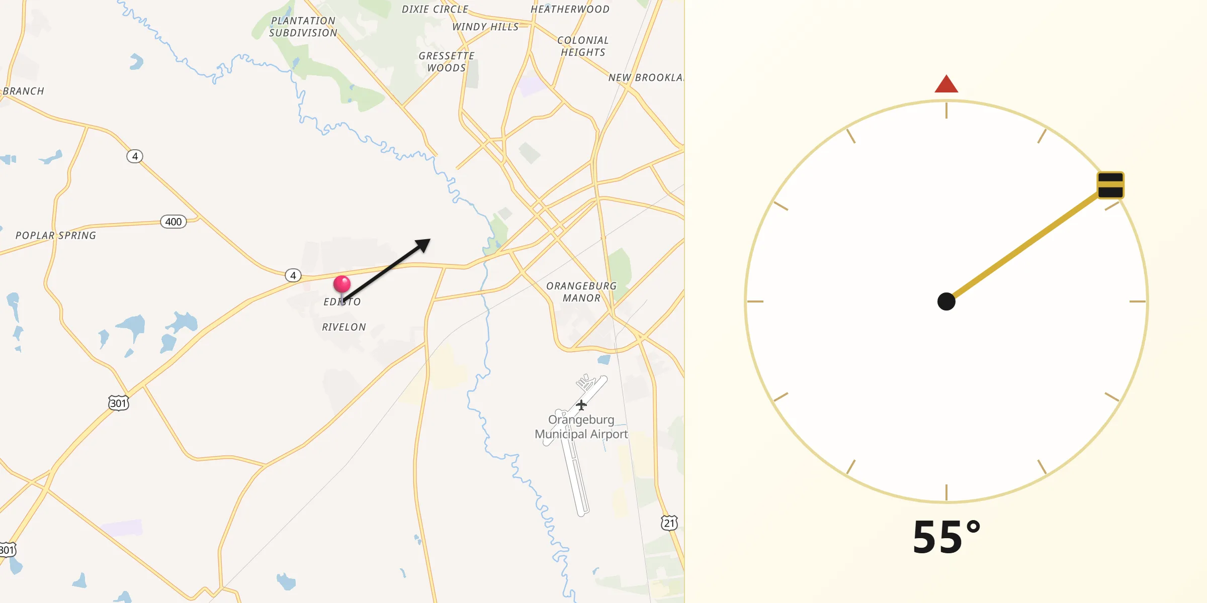Qibla Direction from Edisto