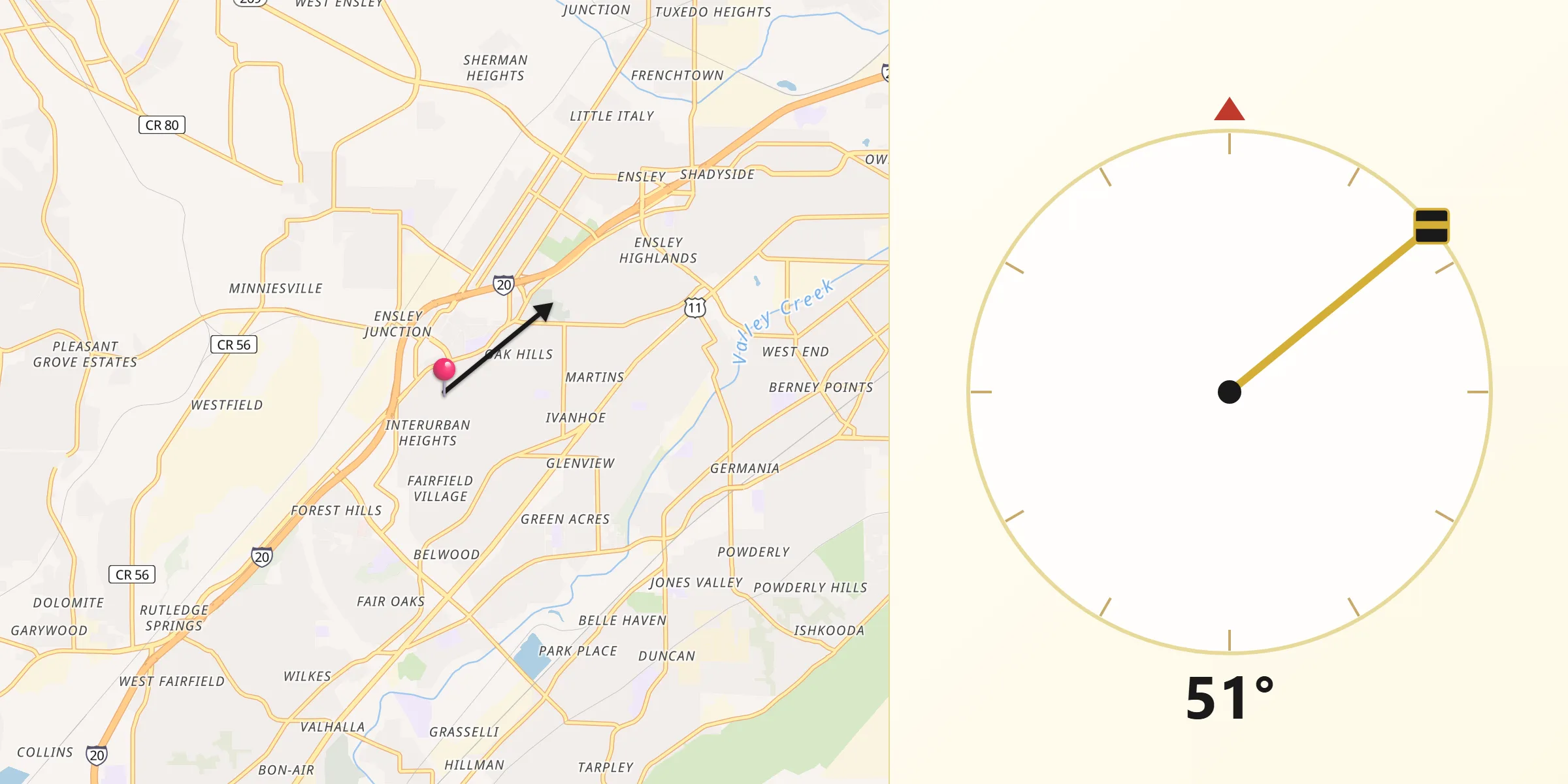 Qibla Direction from Fairfield