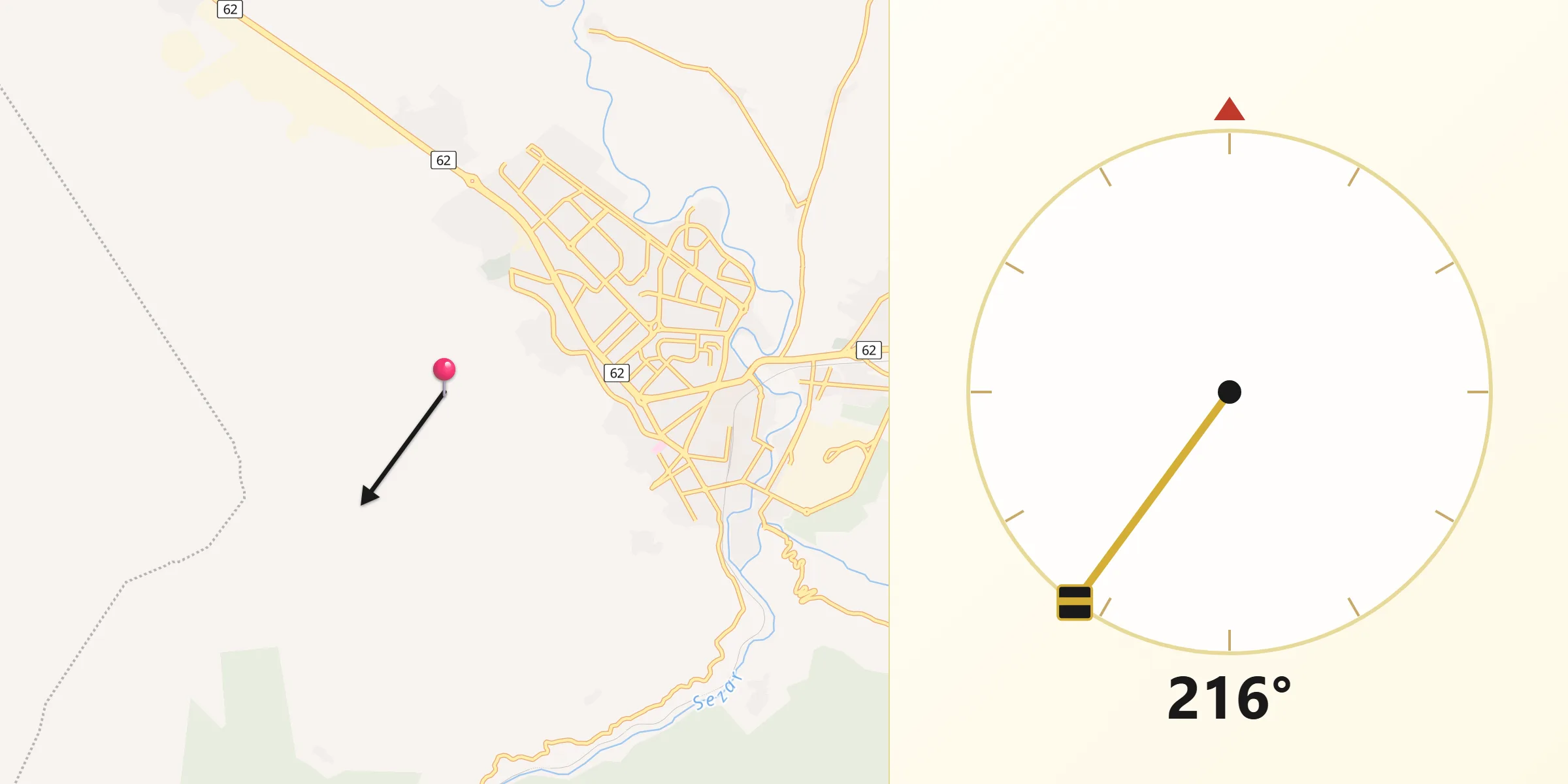 Direction vers la Qibla depuis Dorud