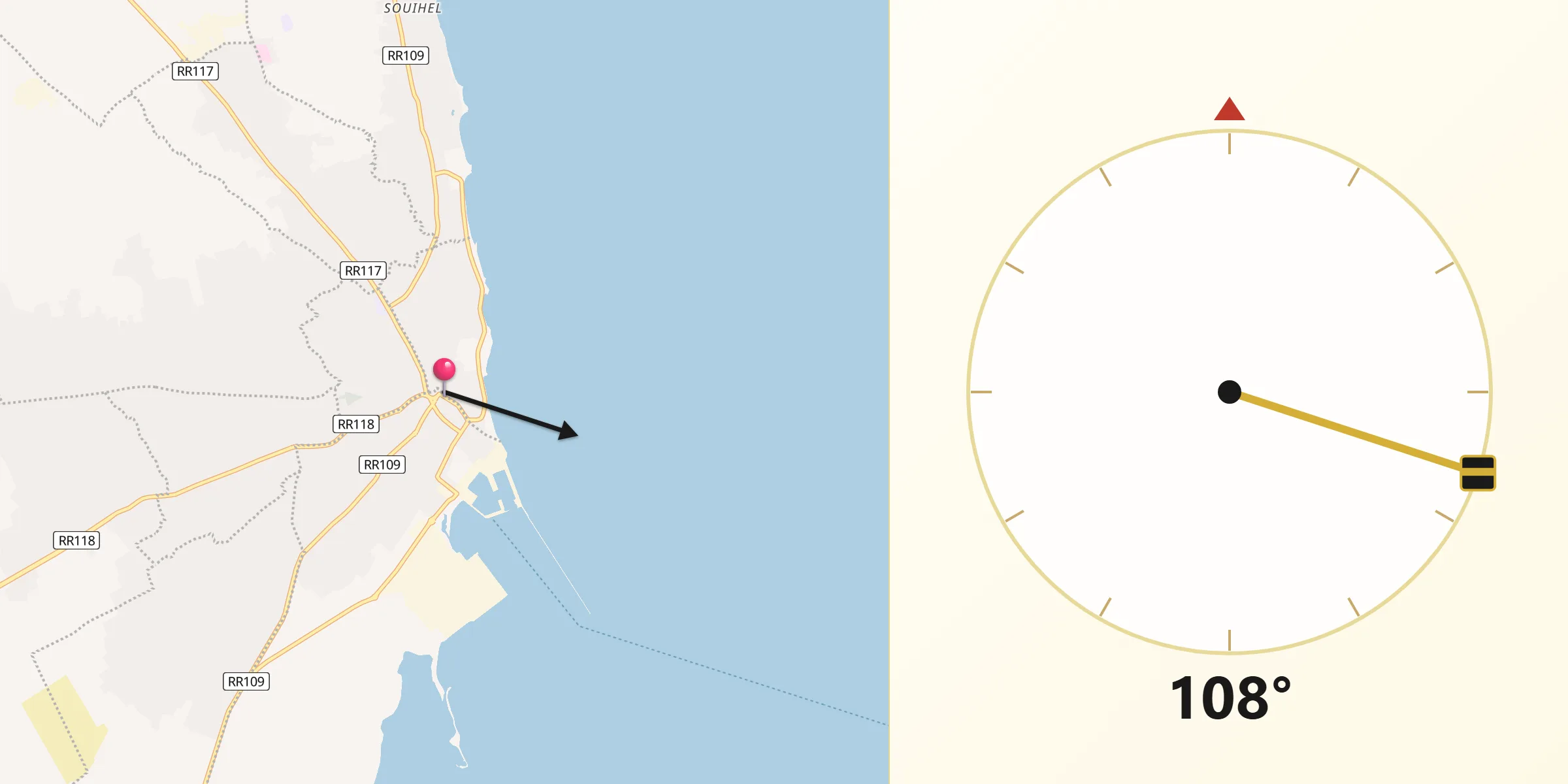 Direction vers la Qibla depuis Zarzis