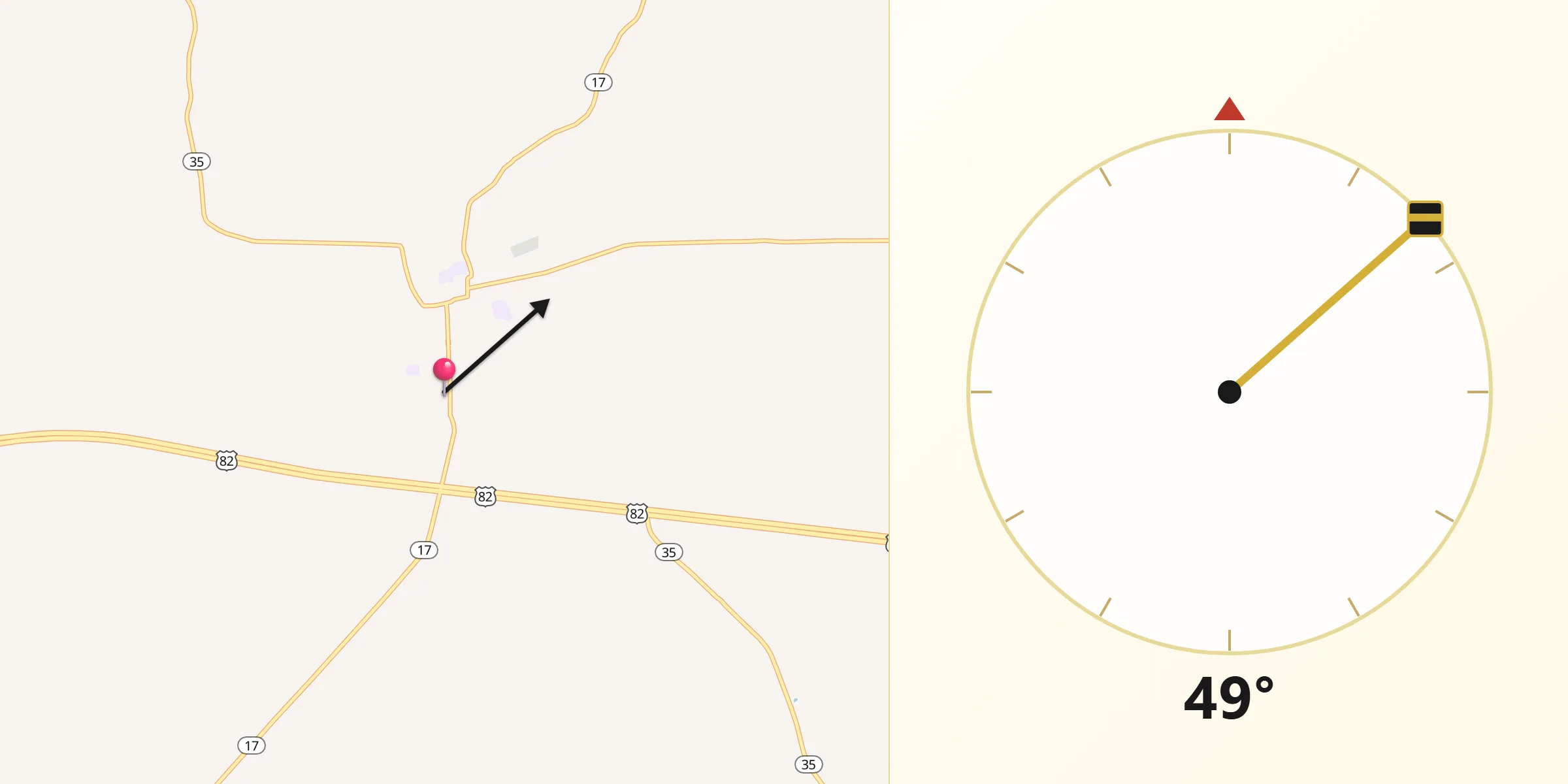 Dirección de la Qibla desde Carrollton