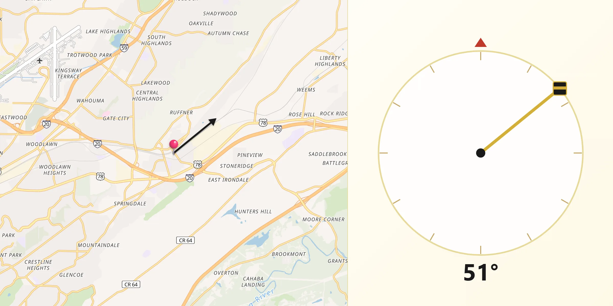 Qibla Direction from Irondale