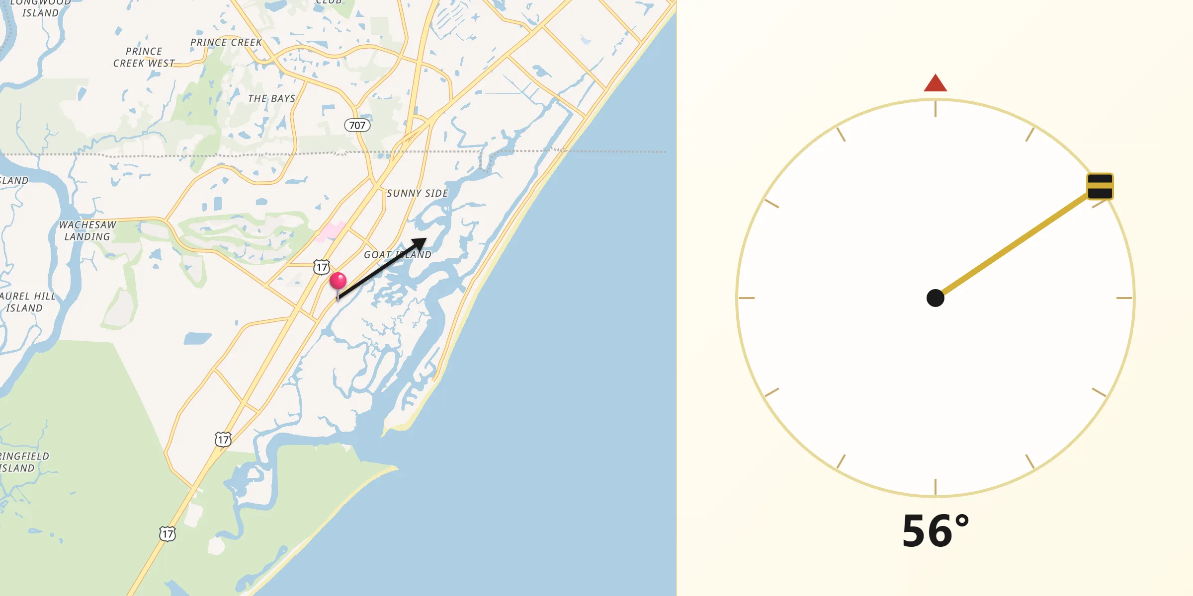 Qibla Direction from Murrells Inlet