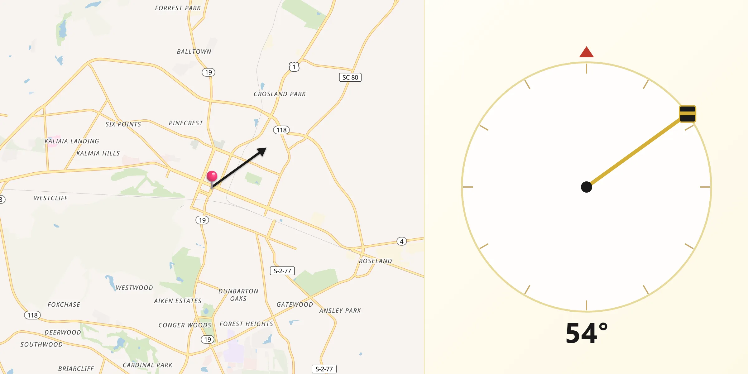 Qibla Direction from Aiken