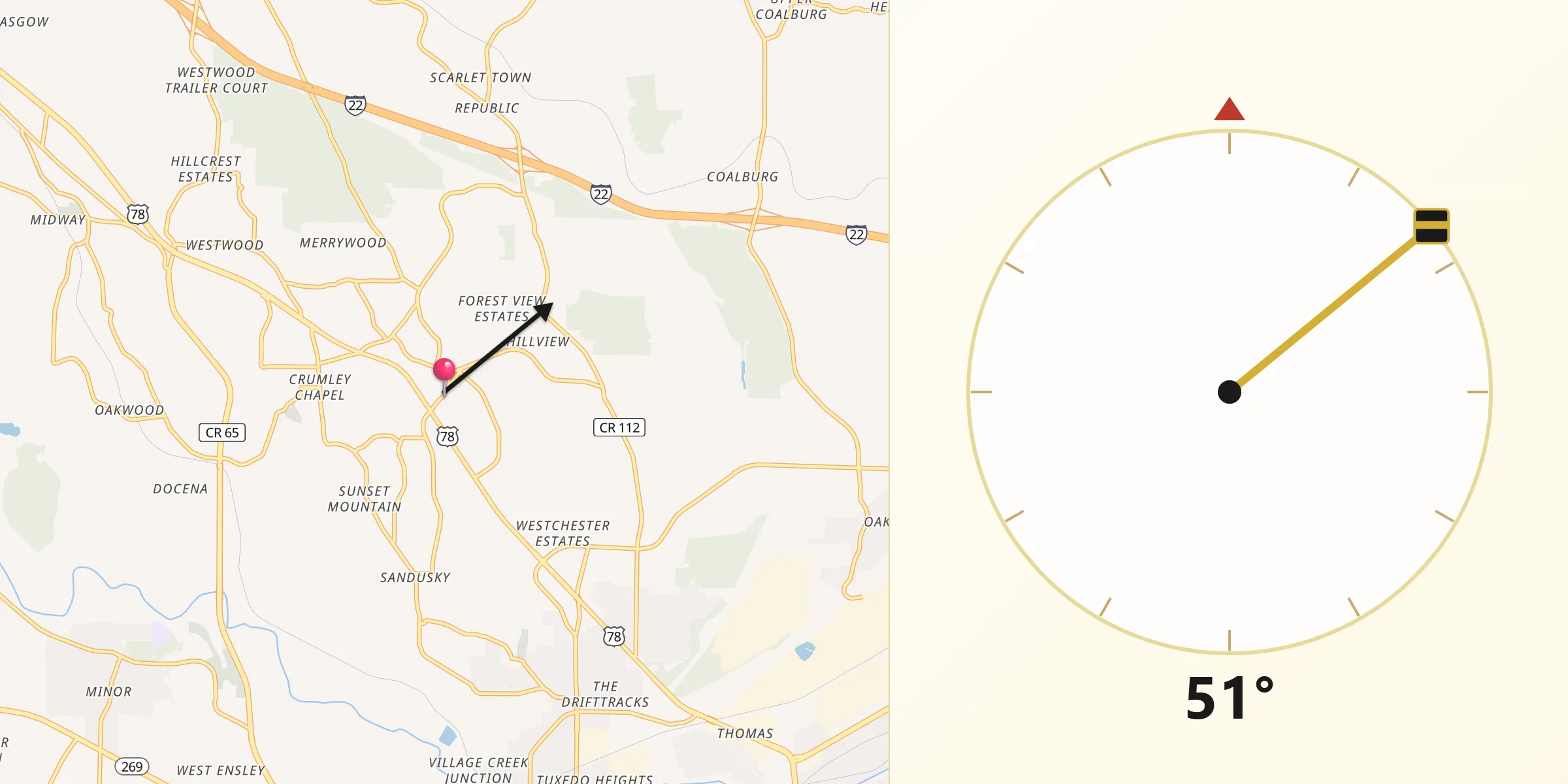Qibla Direction from Forestdale