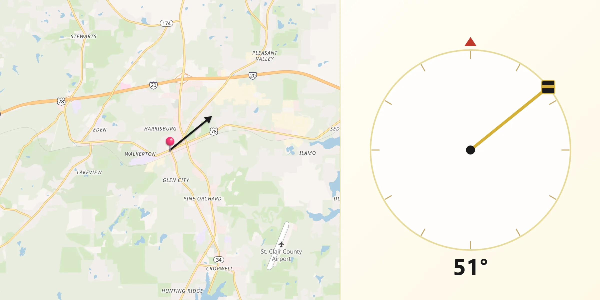 Qibla Direction from Pell City