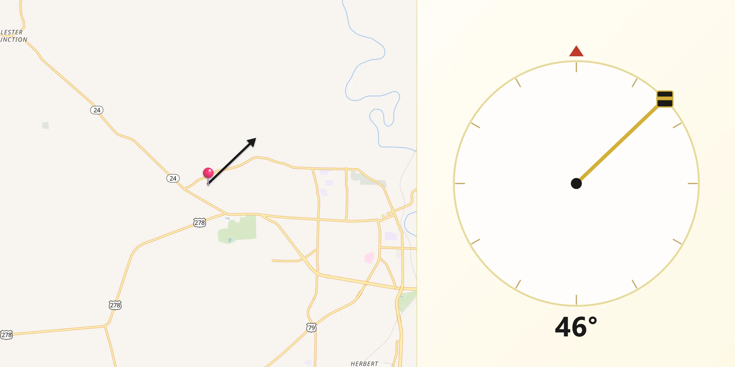 Qibla Direction from Ouachita