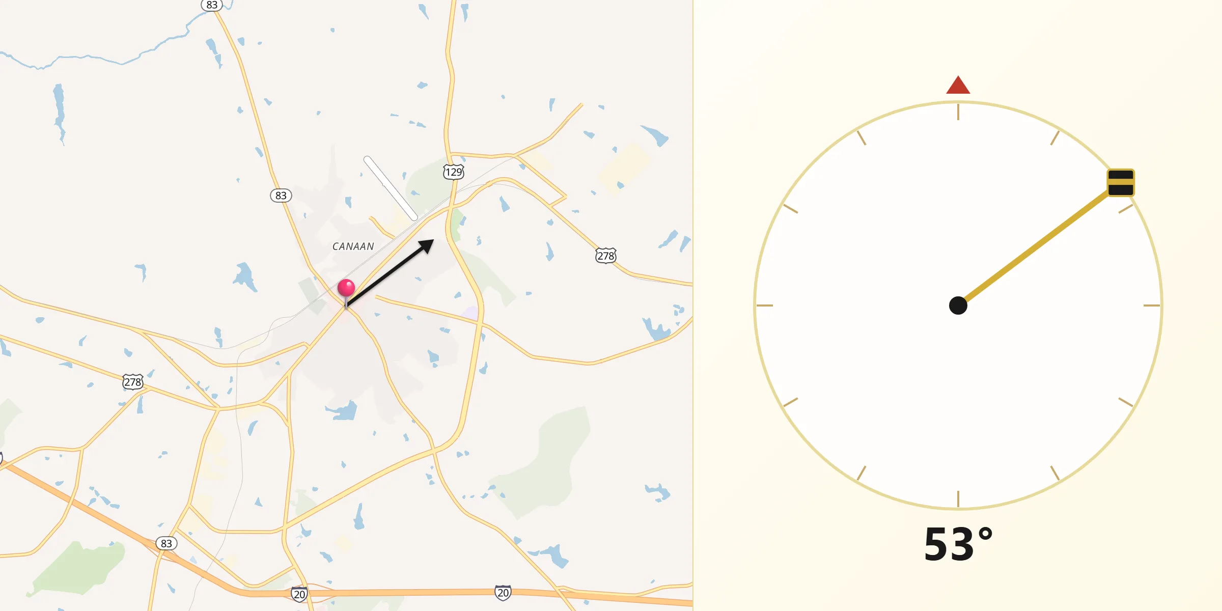 Dirección de la Qibla desde Madison