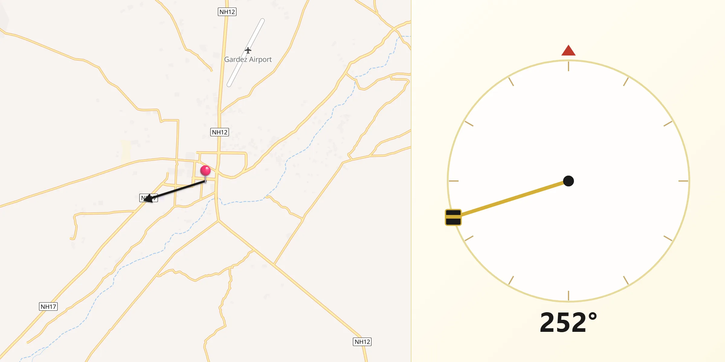 Direction vers la Qibla depuis Gardêz