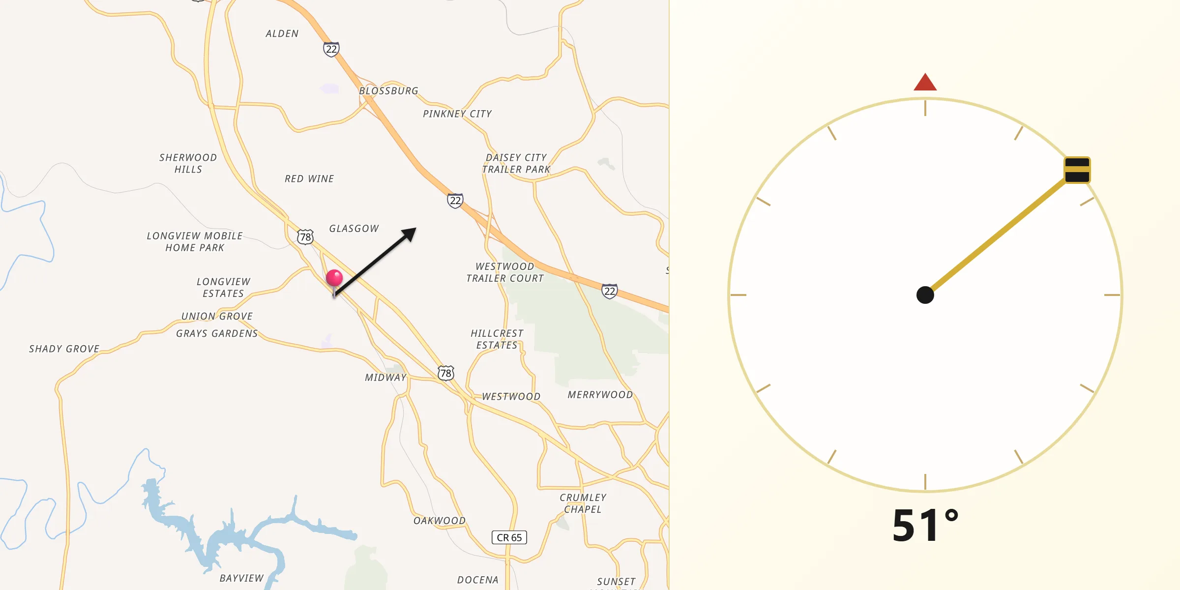 Qibla Direction from Adamsville