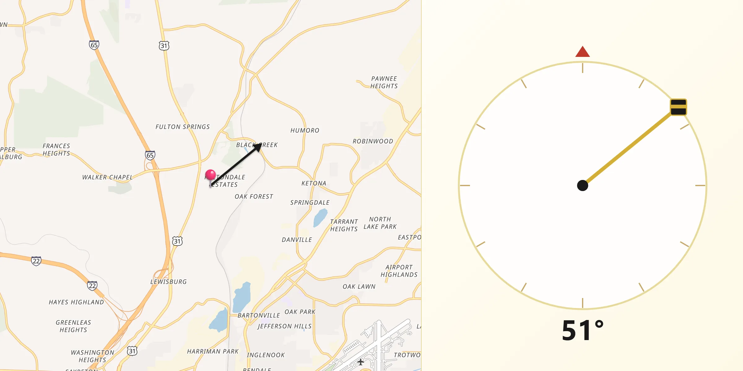 Qibla Direction from Fultondale
