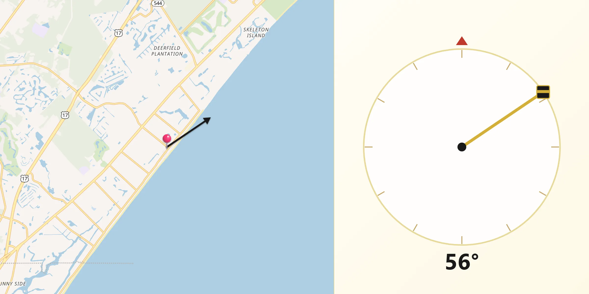 Qibla Direction from Surfside Beach