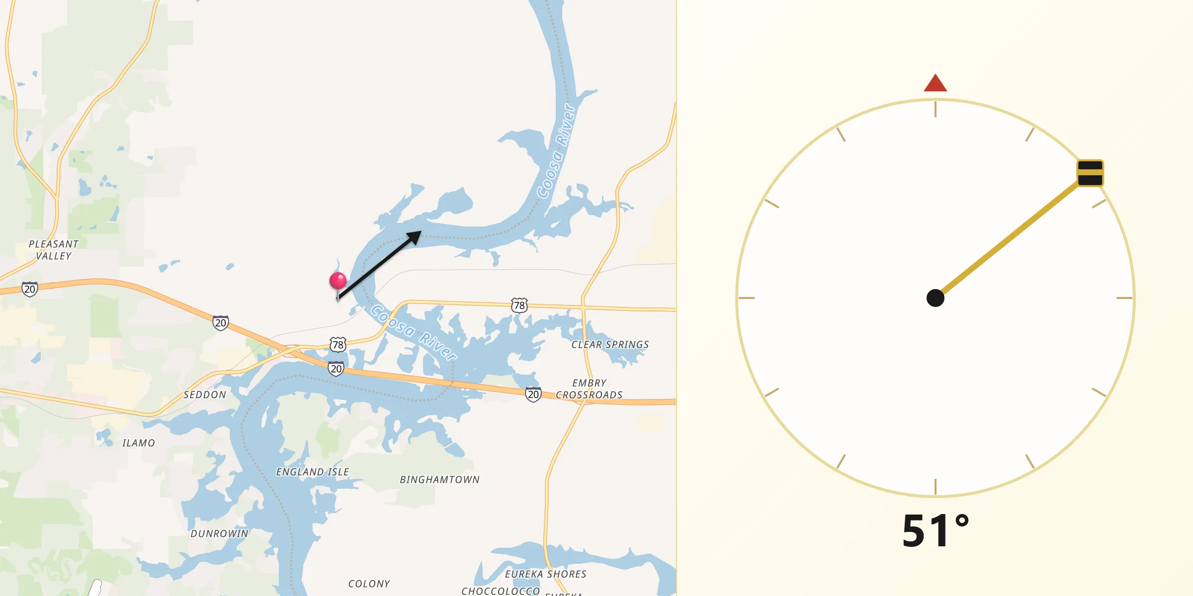 Direzione della Qibla da Riverside