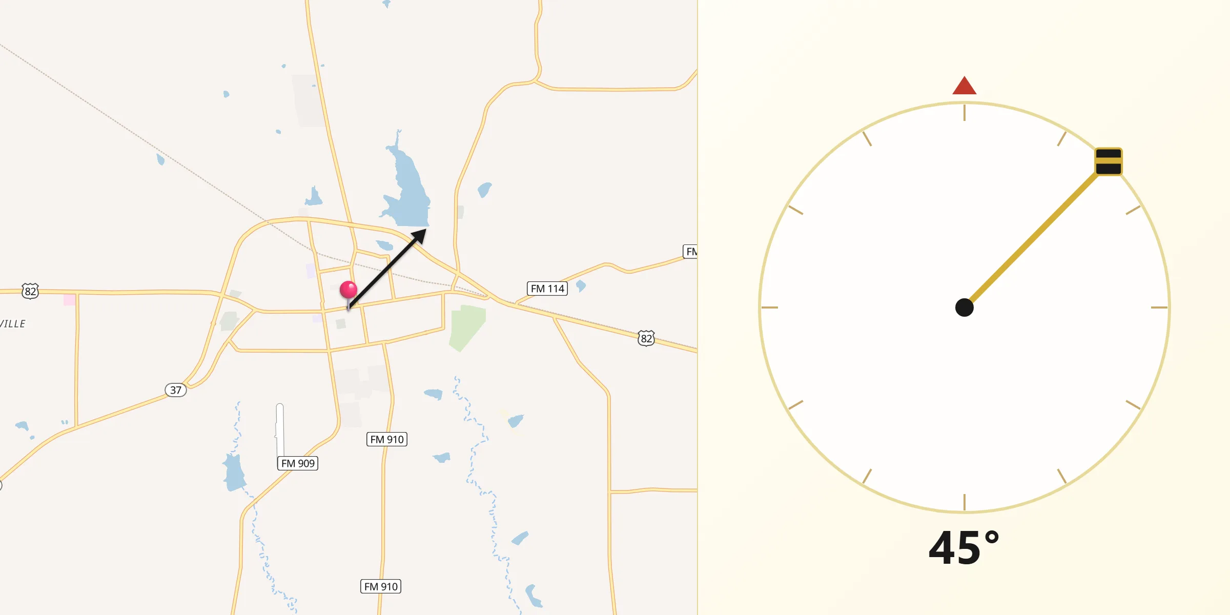 Dirección de la Qibla desde Clarksville