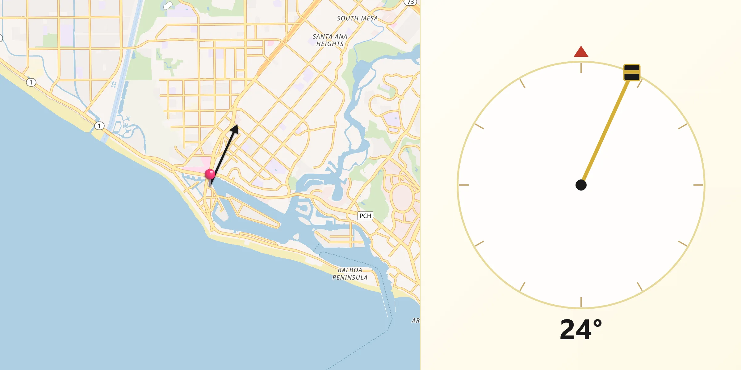 Qibla Direction from Newport Beach