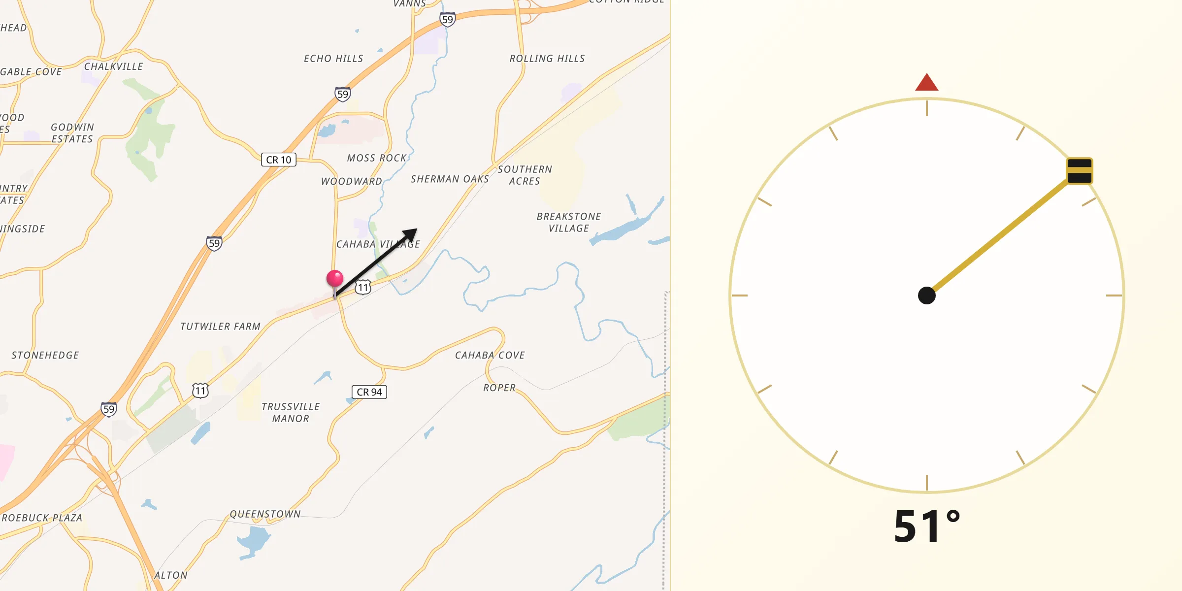 Qibla Direction from Trussville