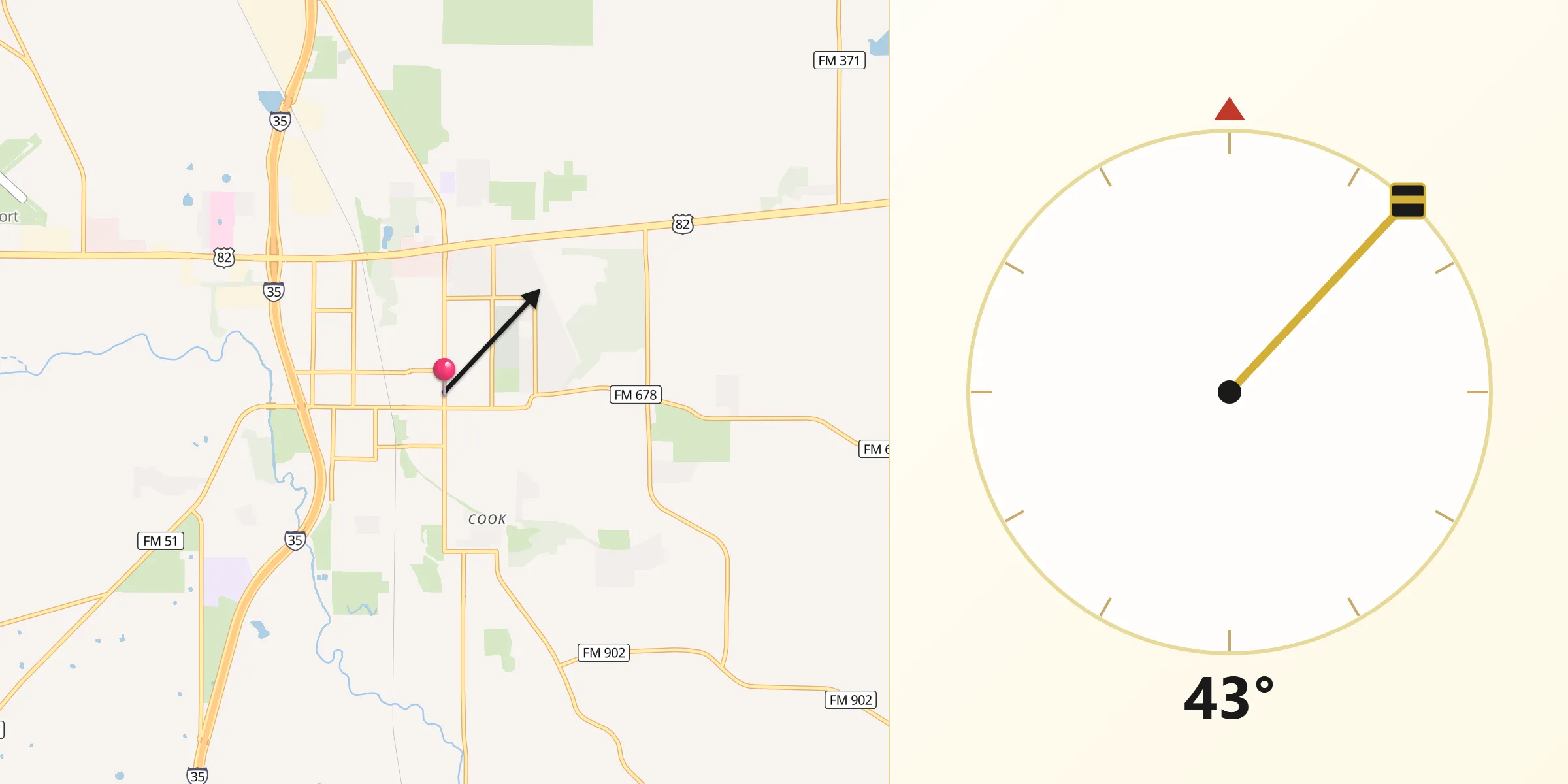 Dirección de la Qibla desde Gainesville