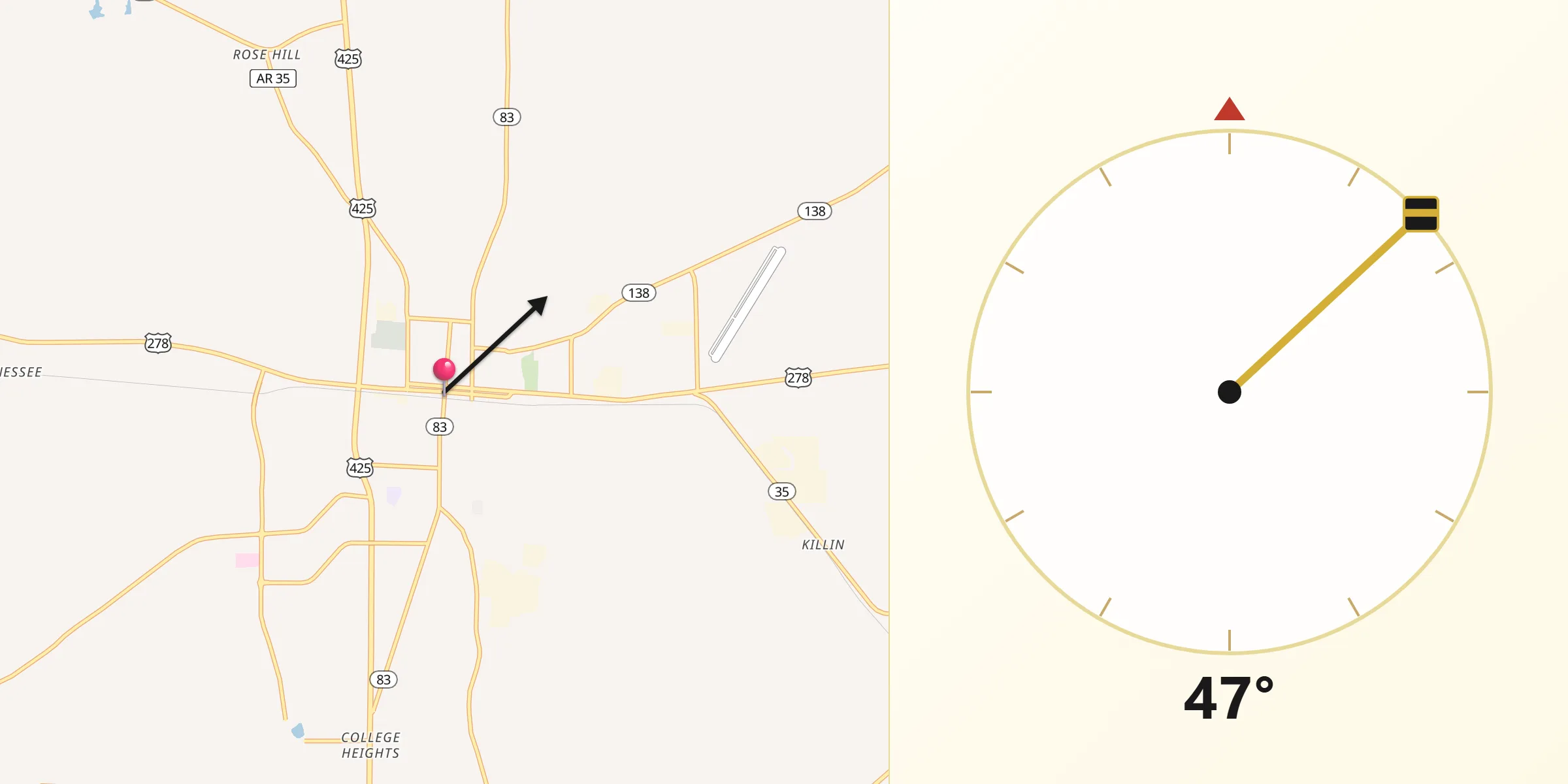 Qibla Direction from Monticello
