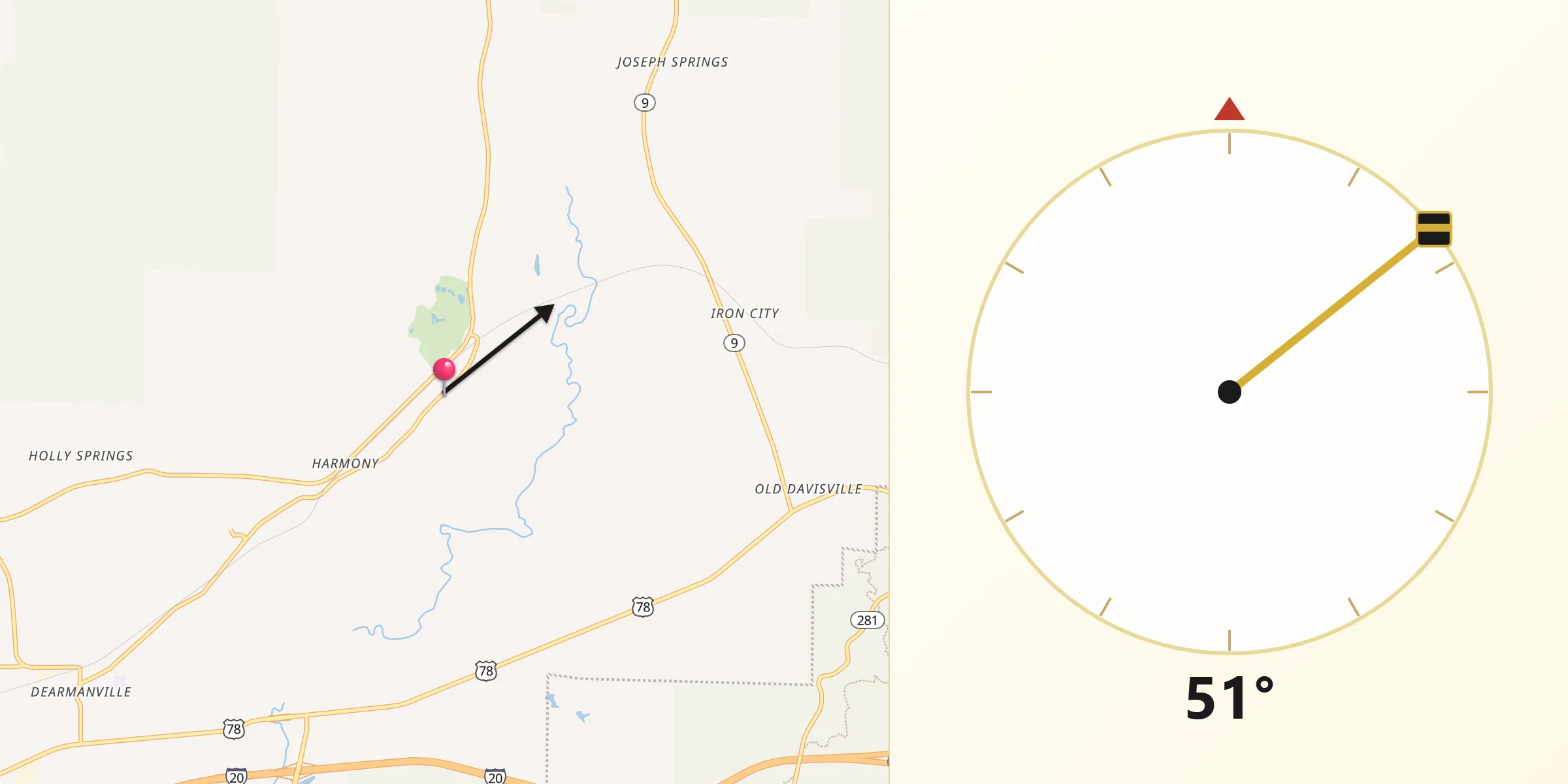 Qibla Direction from Choccolocco