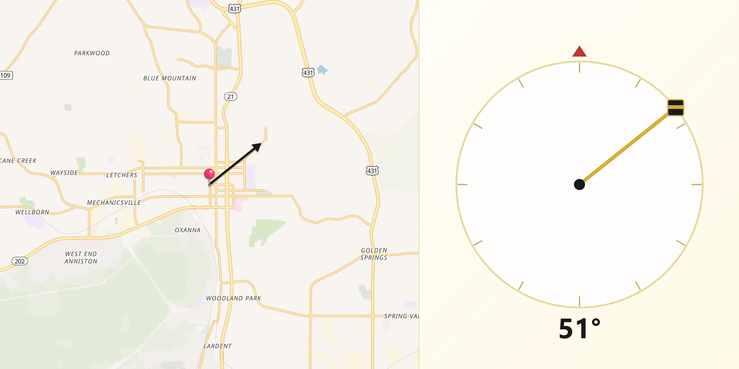 Qibla Direction from Anniston
