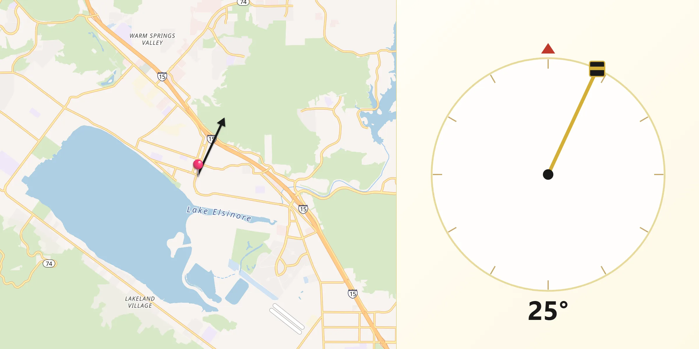 Qibla Direction from Lake Elsinore