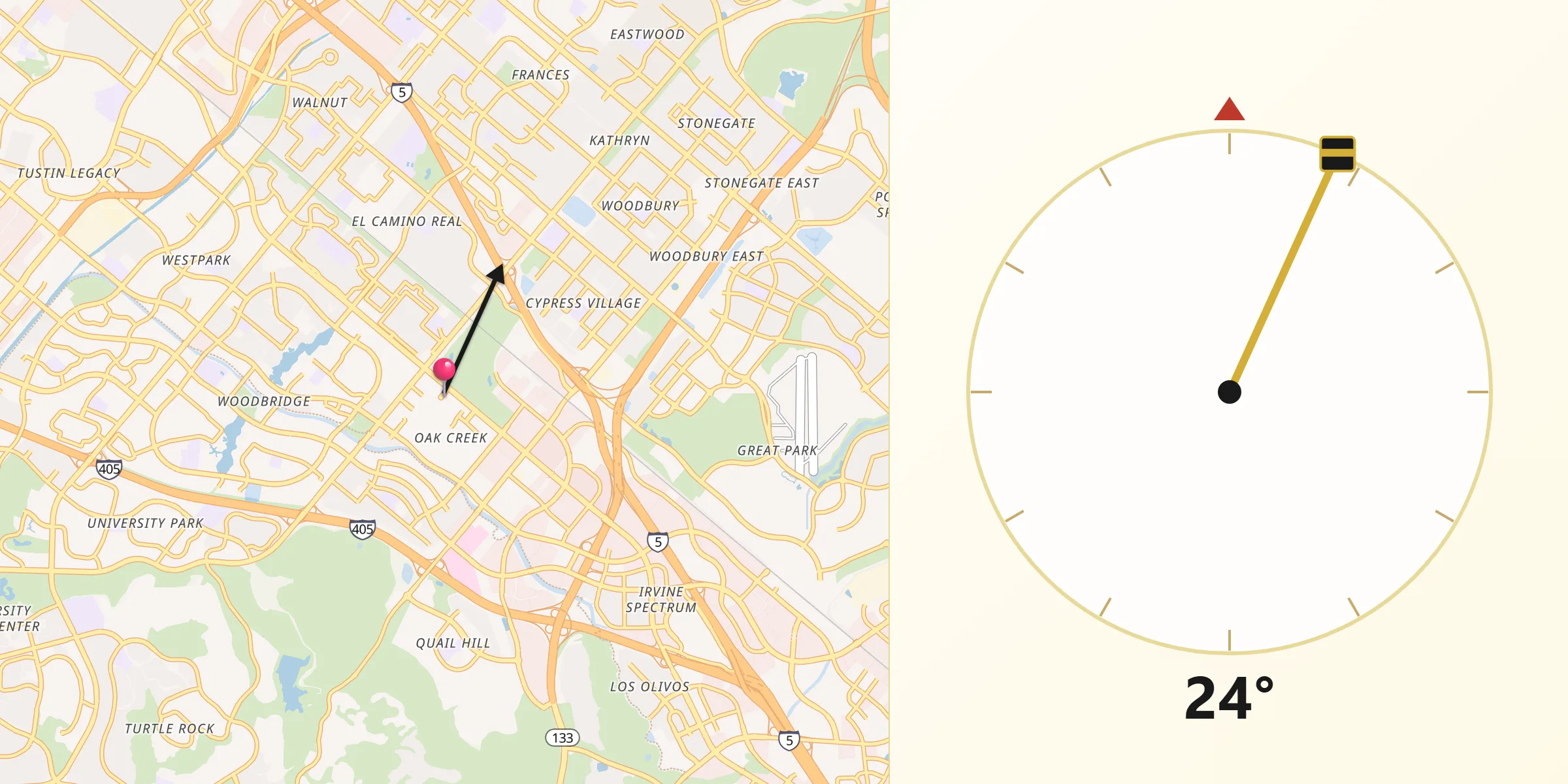 Qibla Direction from Orange County