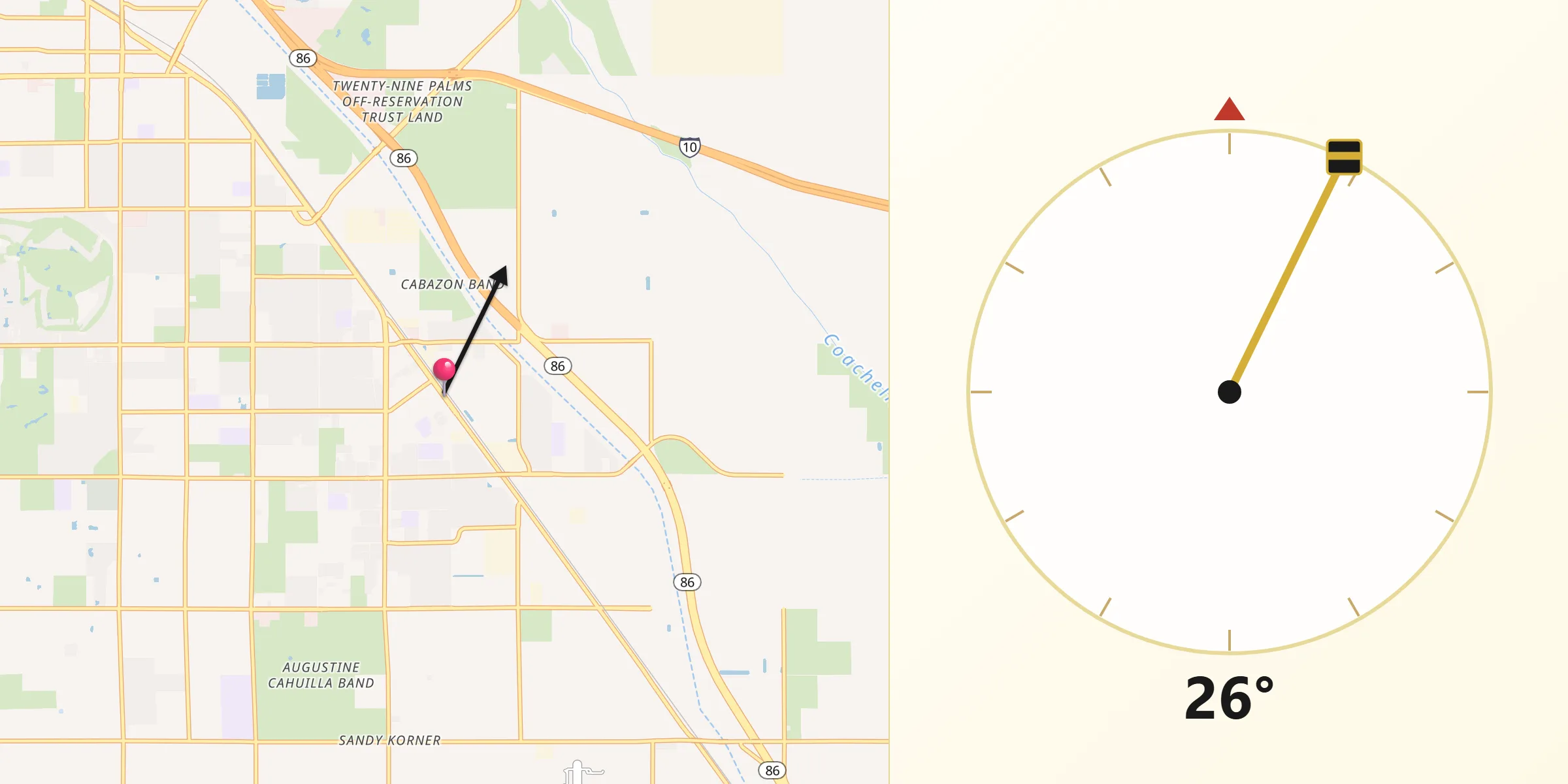 Qibla Direction from Coachella