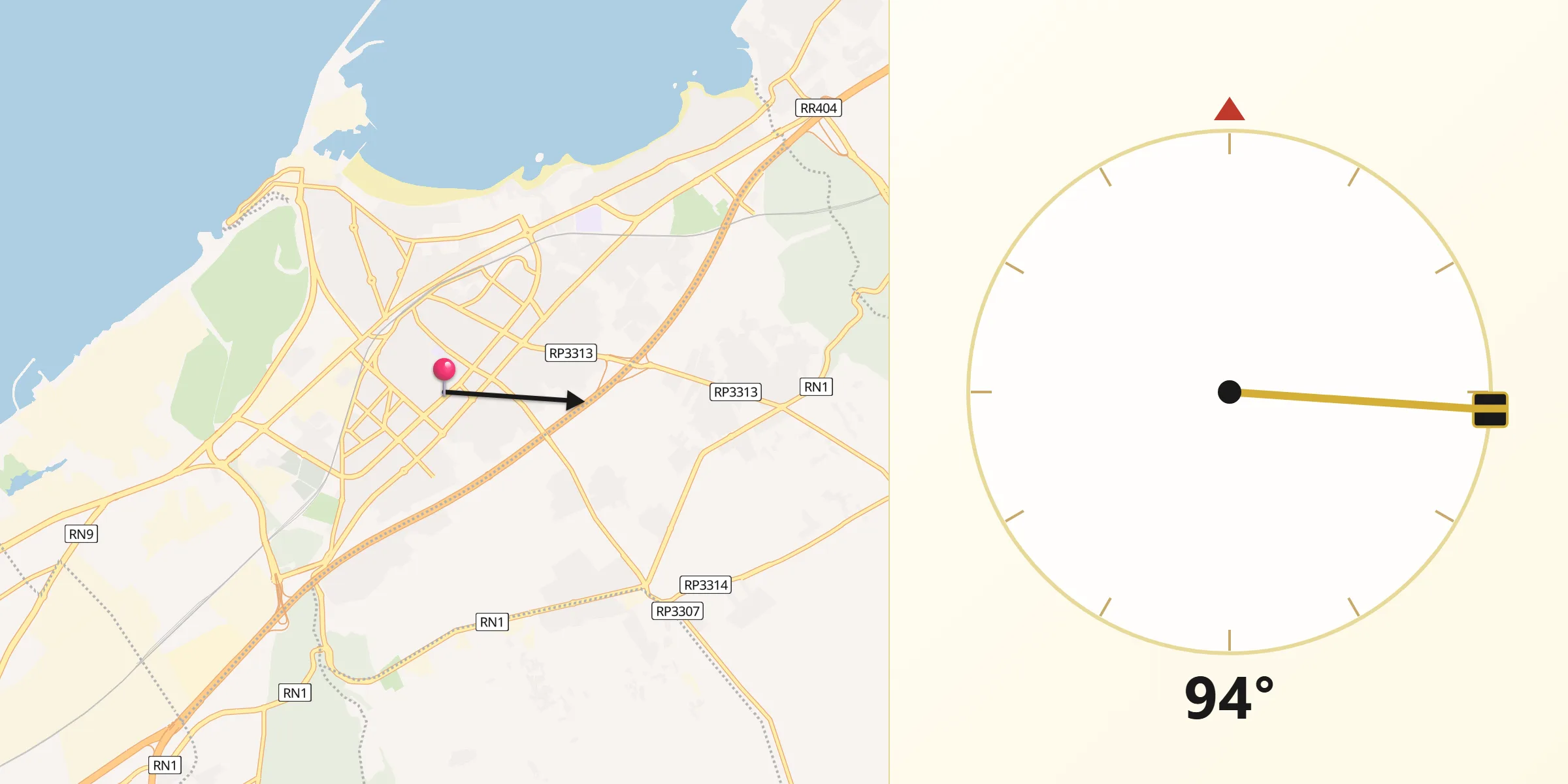 Dirección de la Qibla desde Mohammédia