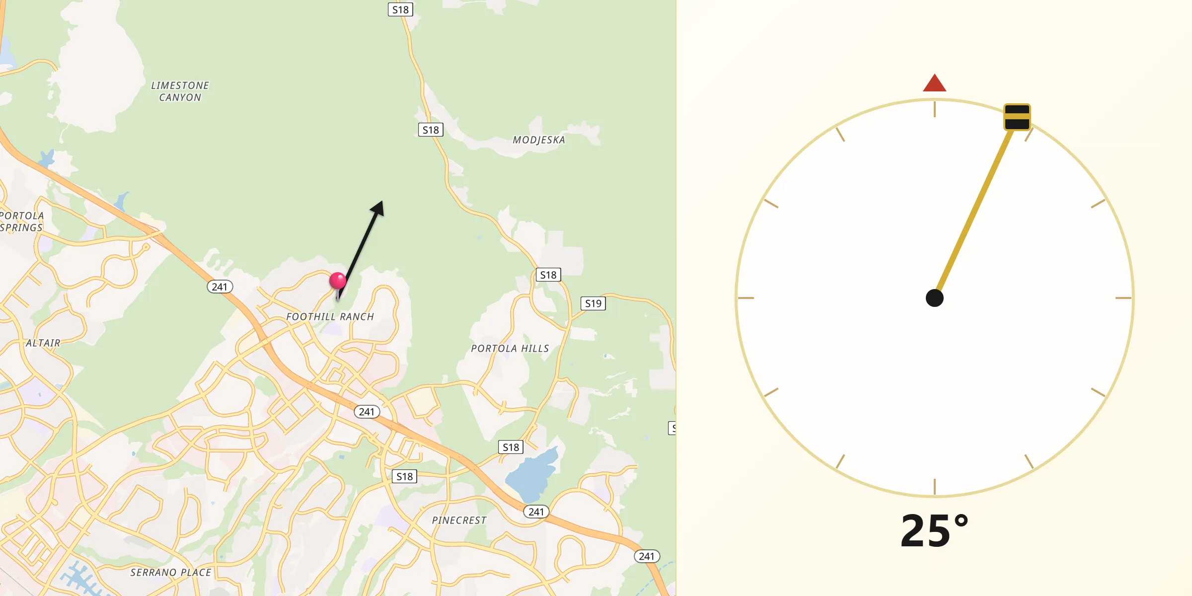 Qibla Direction from Foothill Ranch