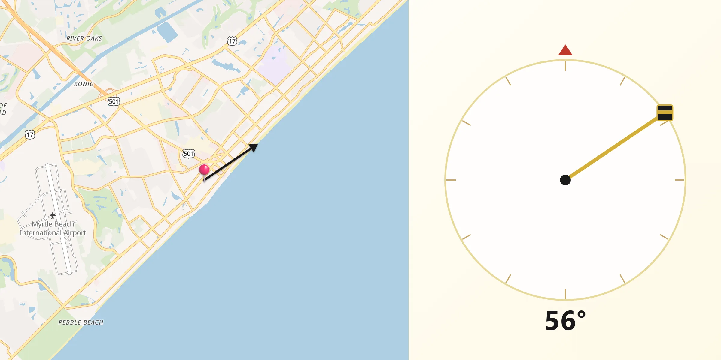 Qibla Direction from Myrtle Beach